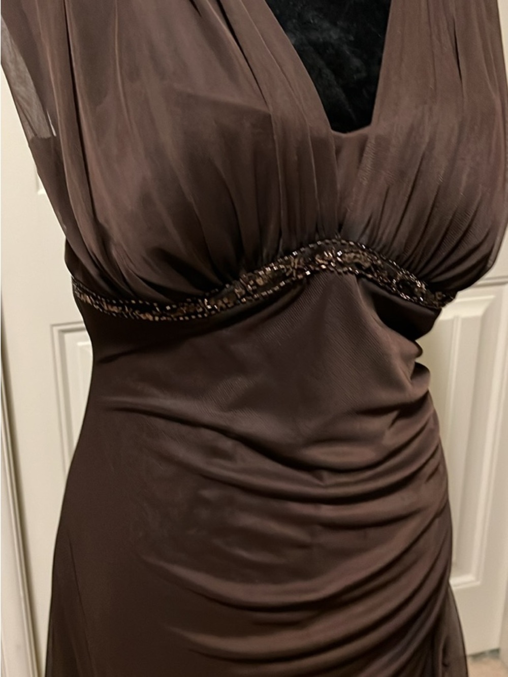 Jessica Vintage Brown Beaded at Bodice